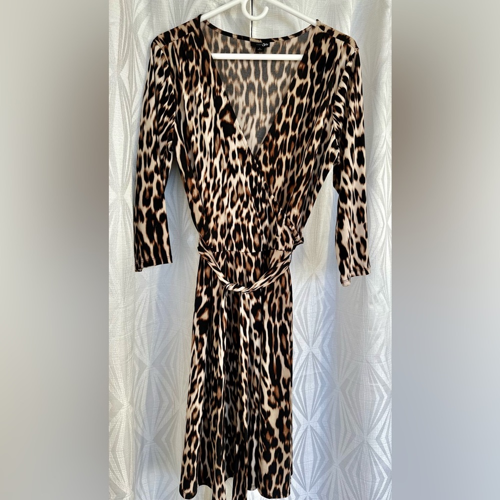 Leopard print, faux wraparound dress, mob wife aesthetic